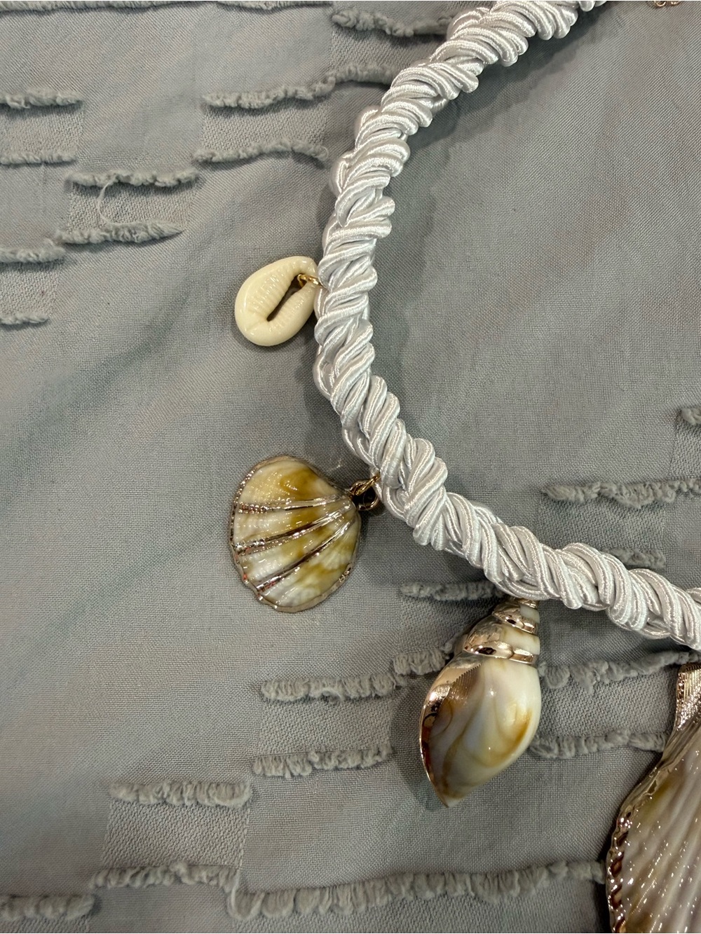 White Braided Shell Charm Necklace - Picture 5 of 8